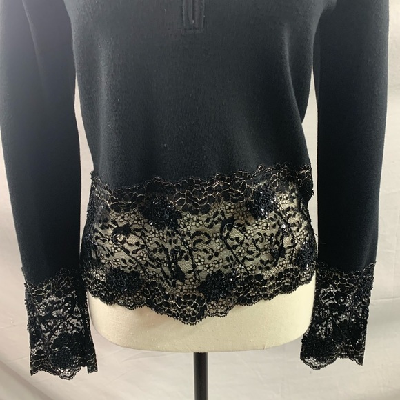 Black Sweater With Lace And Sequins Insert - Picture 4 of 6